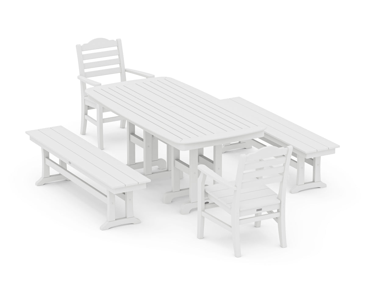POLYWOOD Savannah 5-Piece Dining Set with Benches in White