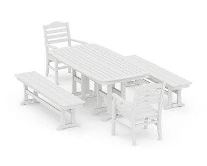 POLYWOOD Savannah 5-Piece Dining Set with Benches in White