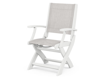 POLYWOOD Coastal Folding Chair in White with White arms and Parchment sling
