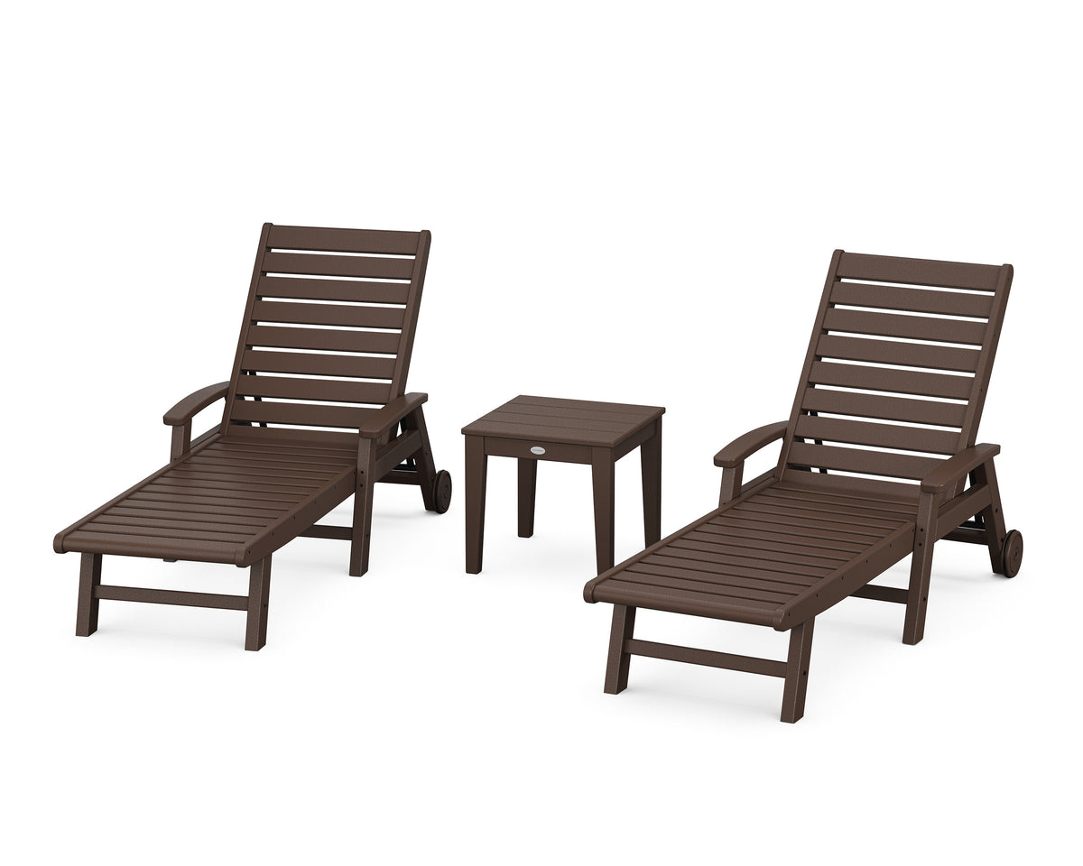 POLYWOOD Signature Chaise 3-Piece Set with Wheels in Mahogany