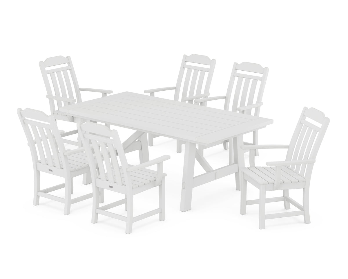 POLYWOOD Cottage Arm Chair 7-Piece Rustic Farmhouse Dining Set in White