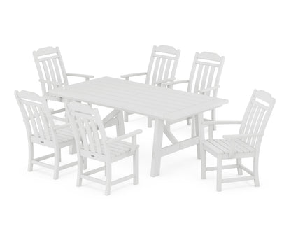 POLYWOOD Cottage Arm Chair 7-Piece Rustic Farmhouse Dining Set in White
