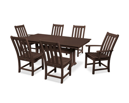 POLYWOOD Vineyard 7-Piece Farmhouse Dining Set with Trestle Legs in Mahogany
