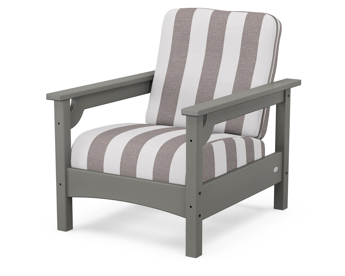POLYWOOD Club Chair in Slate Grey / Cabana Stripe Grey Mist