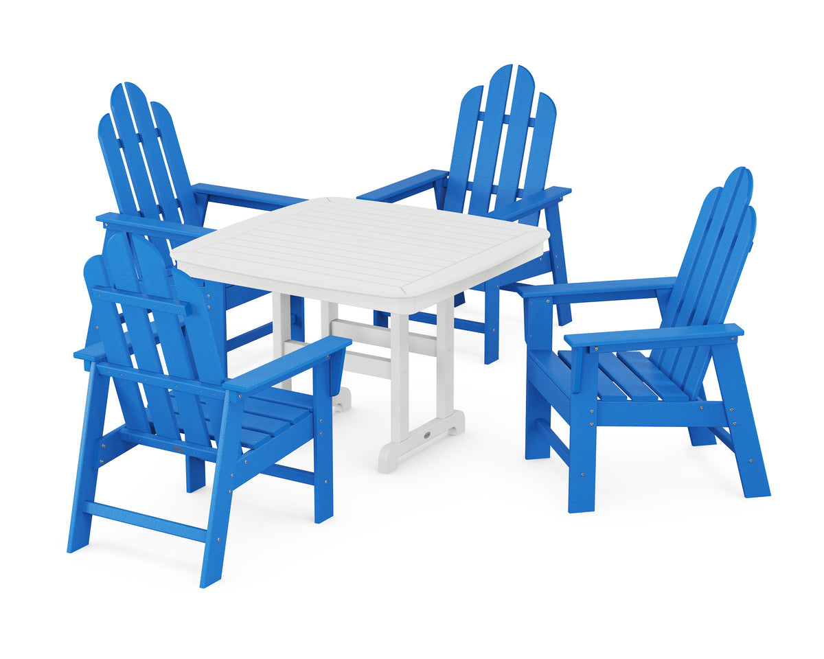 POLYWOOD Long Island 5-Piece Dining Set with Trestle Legs - 44" Table in Pacific Blue / White