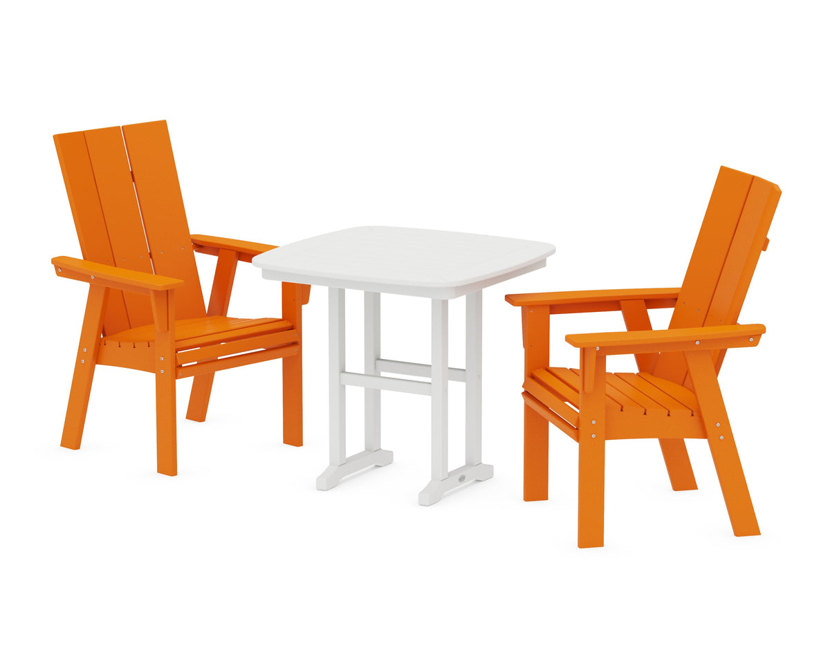 POLYWOOD Modern Curveback Adirondack 3-Piece Dining Set in Tangerine / White