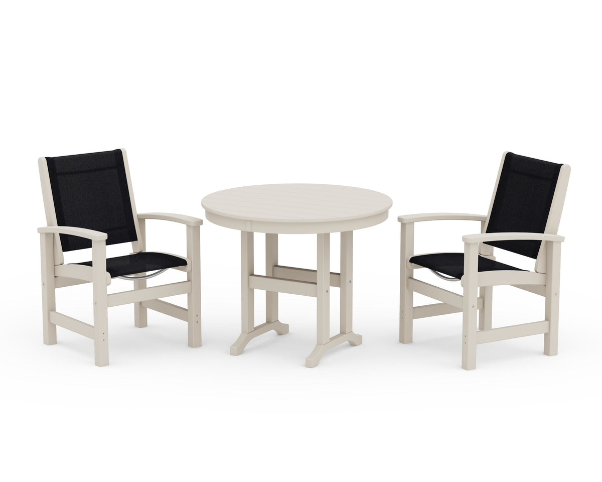 POLYWOOD Coastal 3-Piece Round Dining Set in Sand / Black