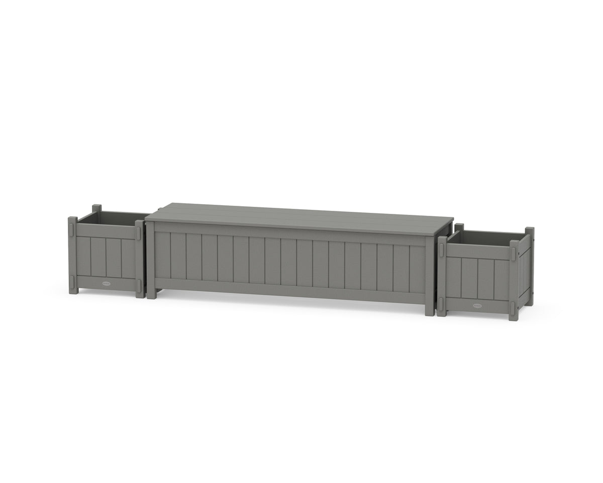 POLYWOOD 60" Vineyard Straight Planter Storage Bench Set in Slate Grey