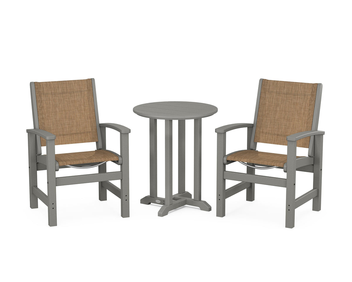 POLYWOOD Coastal 3-Piece Round Bistro Dining Set in Slate Grey / Burlap