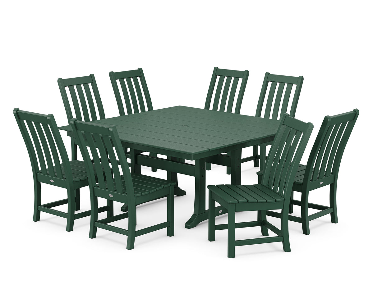 POLYWOOD Vineyard 9-Piece Farmhouse Trestle Dining Set in Green