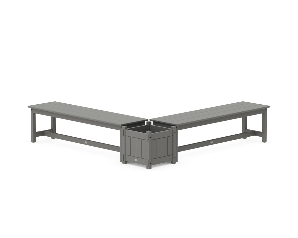 POLYWOOD 60" Vineyard L-Shaped Planter Bench Set in Slate Grey