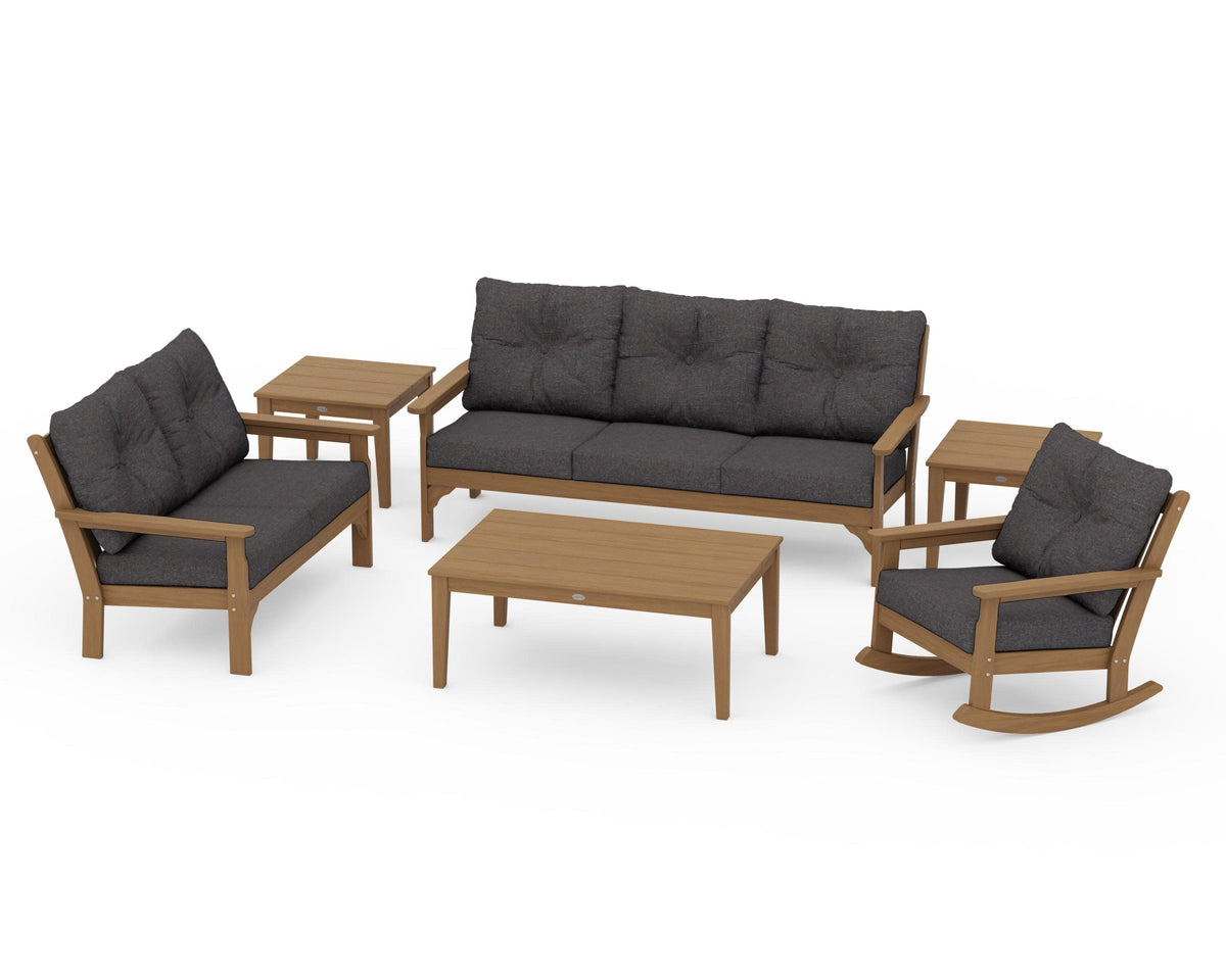 POLYWOOD Vineyard 6-Piece Deep Seating Set with Rocking Chair in Natural / Ash Charcoal