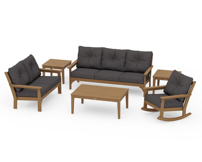 POLYWOOD Vineyard 6-Piece Deep Seating Set with Rocking Chair in Natural / Ash Charcoal