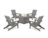 POLYWOOD 5-Piece Modern Studio Folding Adirondack Conversation Set with Fire Pit Table in Slate Grey