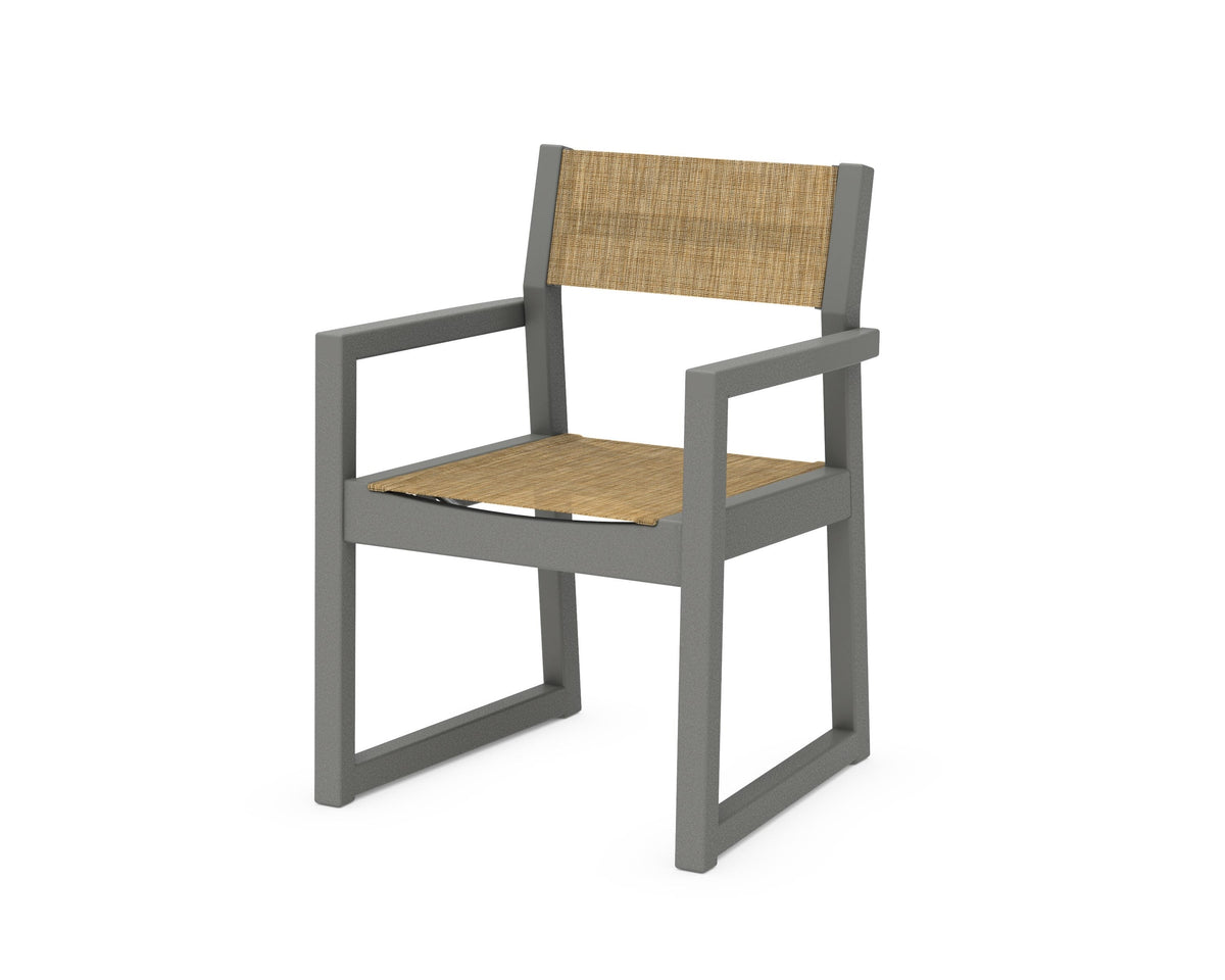 POLYWOOD EDGE Sling Dining Arm Chair in Slate Grey / Burlap