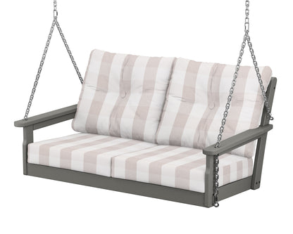 POLYWOOD Vineyard Deep Seating Swing in Slate Grey / Buffalo Plaid Dune Burlap