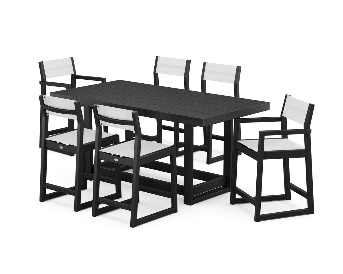 POLYWOOD EDGE Sling 7-Piece Counter Table Set in Black / White