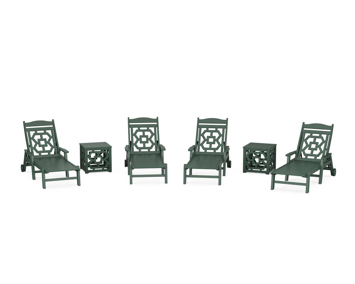 POLYWOOD Chinoiserie 6-Piece Chaise Set in Green