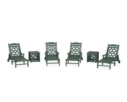 POLYWOOD Chinoiserie 6-Piece Chaise Set in Green