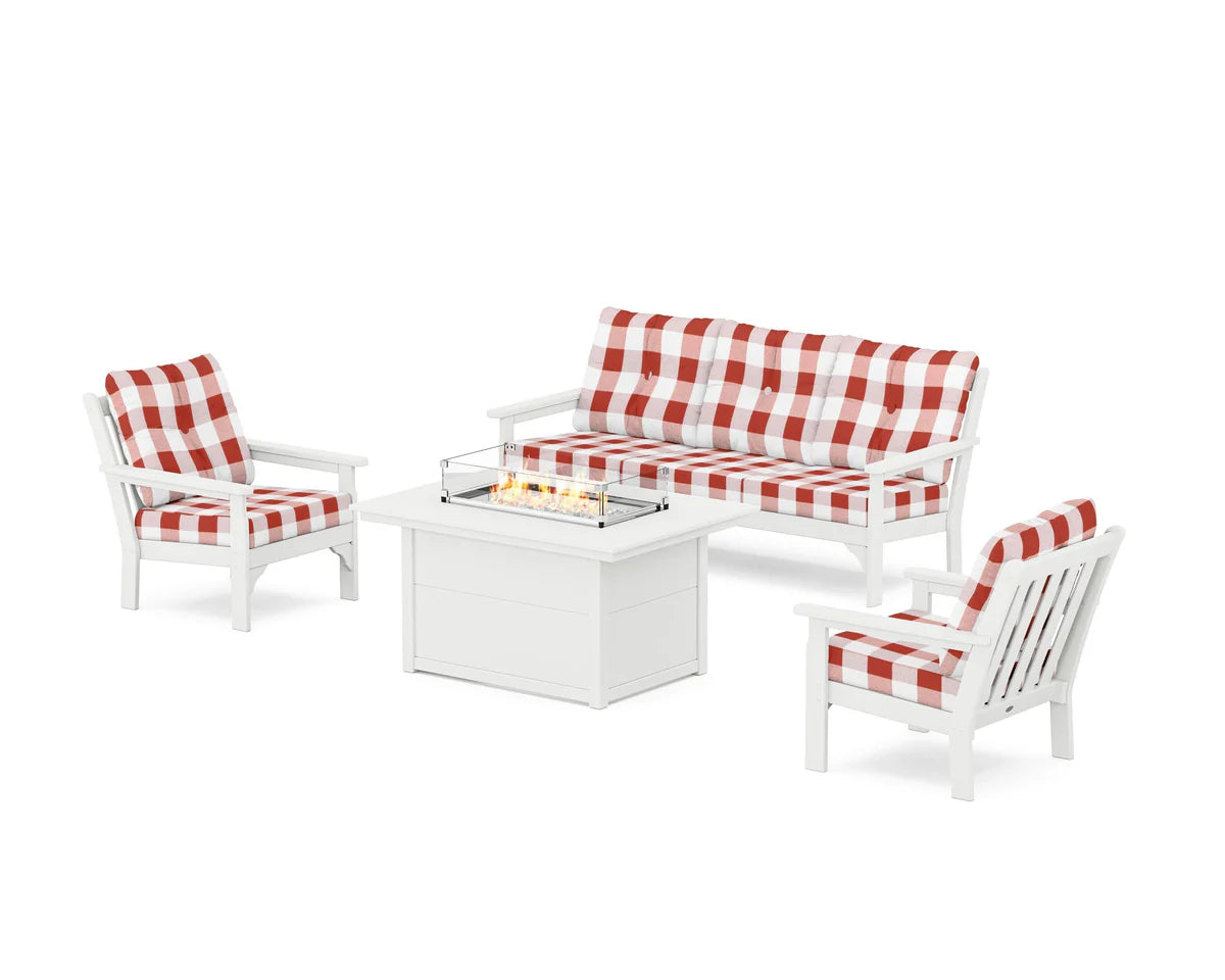 POLYWOOD Vineyard Deep Seating Fire Pit Table Set