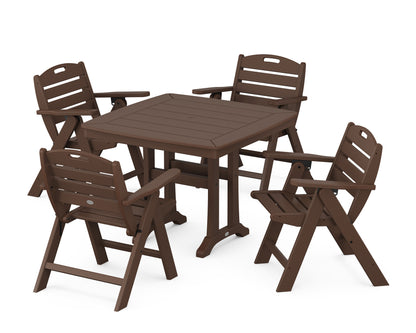 POLYWOOD Nautical Folding Lowback Chair 5-Piece Dining Set with Trestle Legs - 37" Table in Mahogany