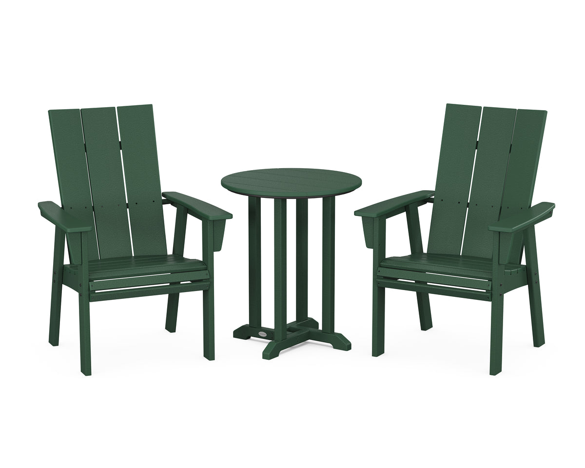 POLYWOOD Modern Curveback Adirondack 3-Piece Round Bistro Dining Set in Green
