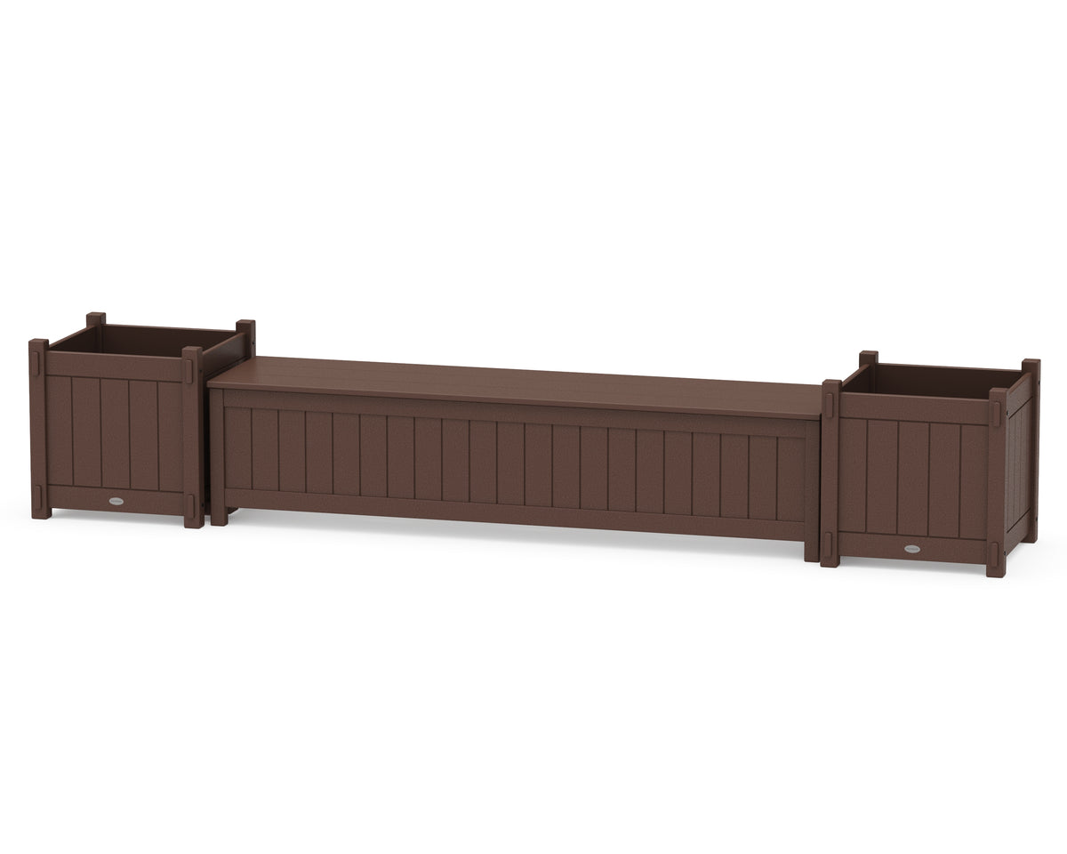 POLYWOOD 72" Vineyard Straight Planter Storage Bench Set - Large in Mahogany