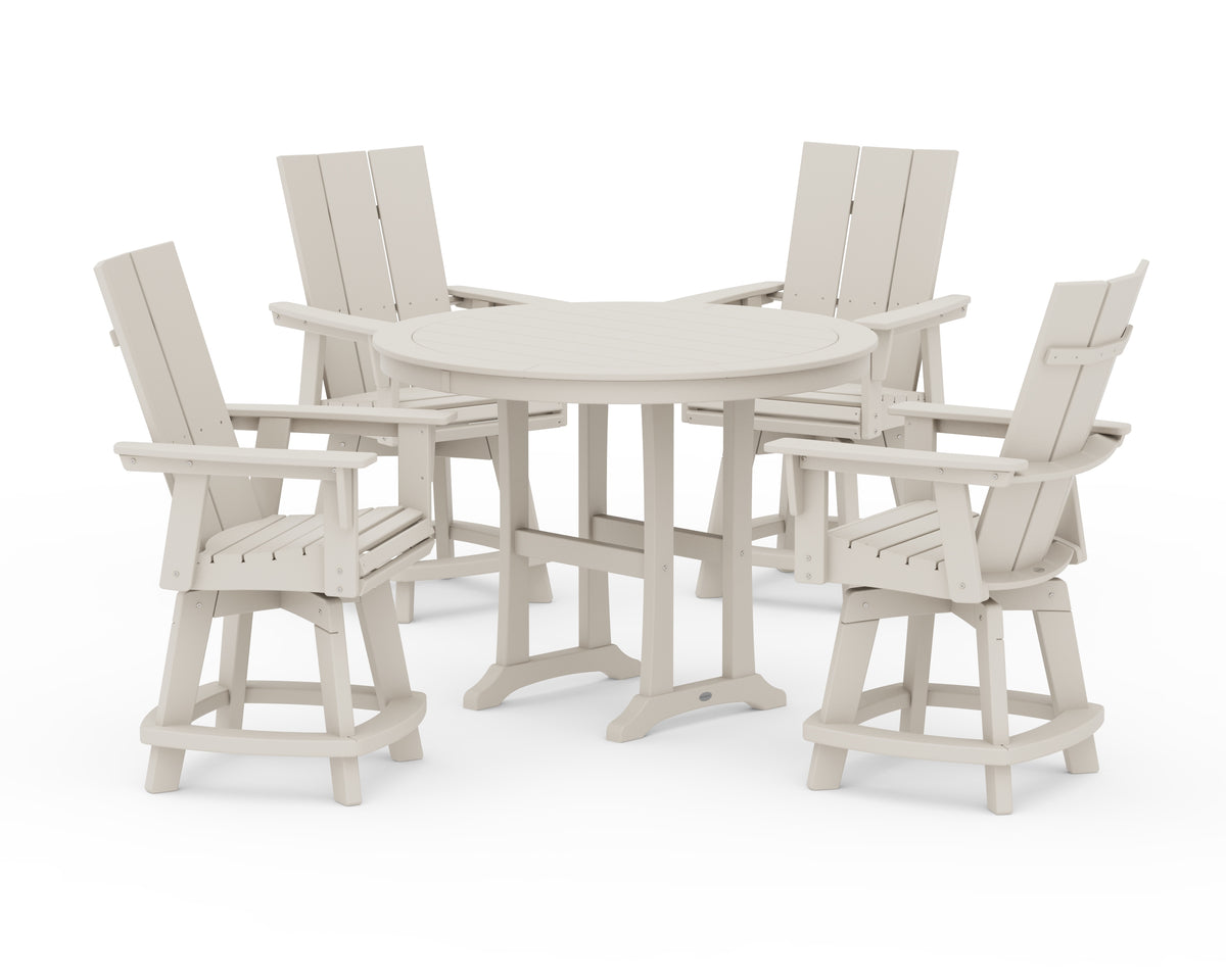 POLYWOOD 5-Piece Modern Swivel Counter Set in Sand