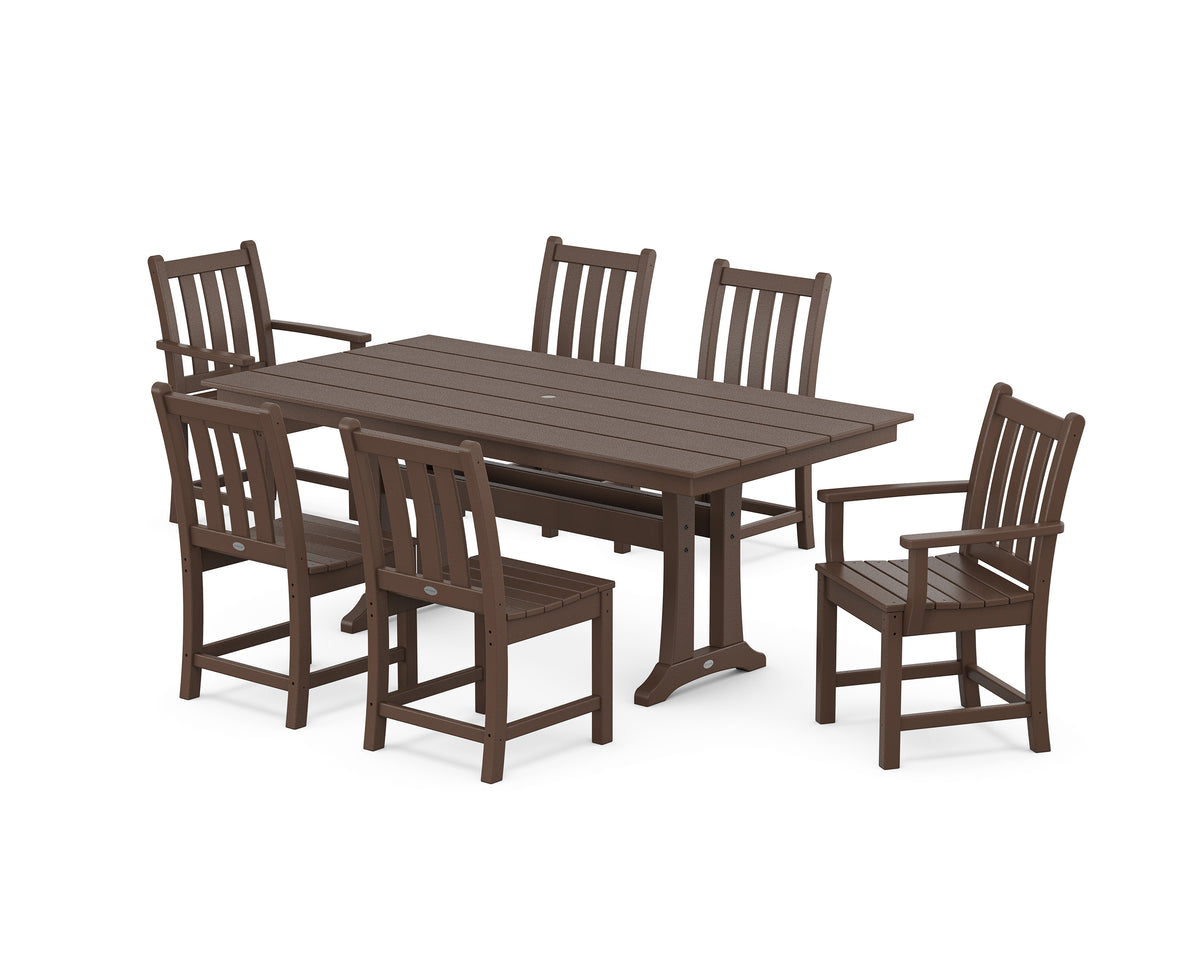 POLYWOOD Traditional Garden 7-Piece Farmhouse Dining Set with Trestle Legs in Mahogany