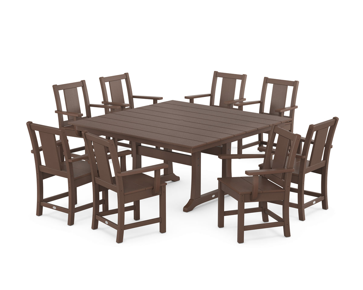 POLYWOOD Prairie 9-Piece Square Farmhouse Dining Set with Trestle Legs in Mahogany