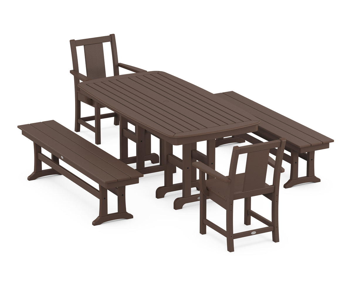 POLYWOOD Prairie 5-Piece Dining Set with Benches in Mahogany