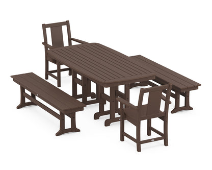 POLYWOOD Prairie 5-Piece Dining Set with Benches in Mahogany