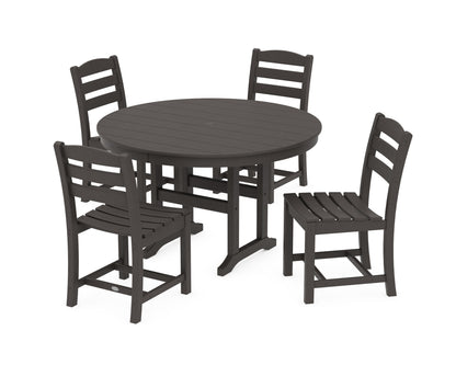 POLYWOOD La Casa Café Side Chair 5-Piece Round Farmhouse Dining Set in Vintage Coffee