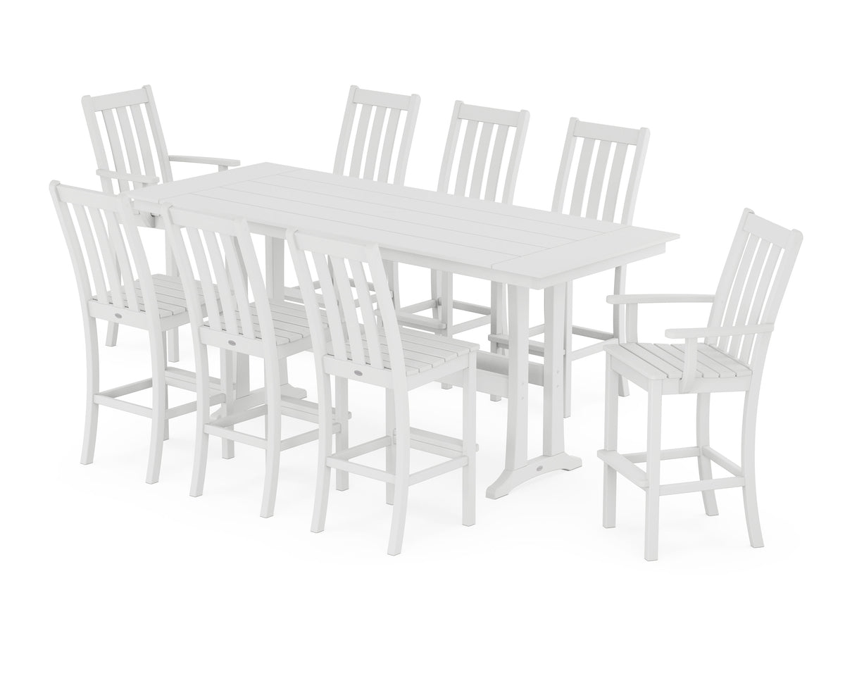 POLYWOOD Vineyard 9-Piece Farmhouse Bar Set with Trestle Legs in White
