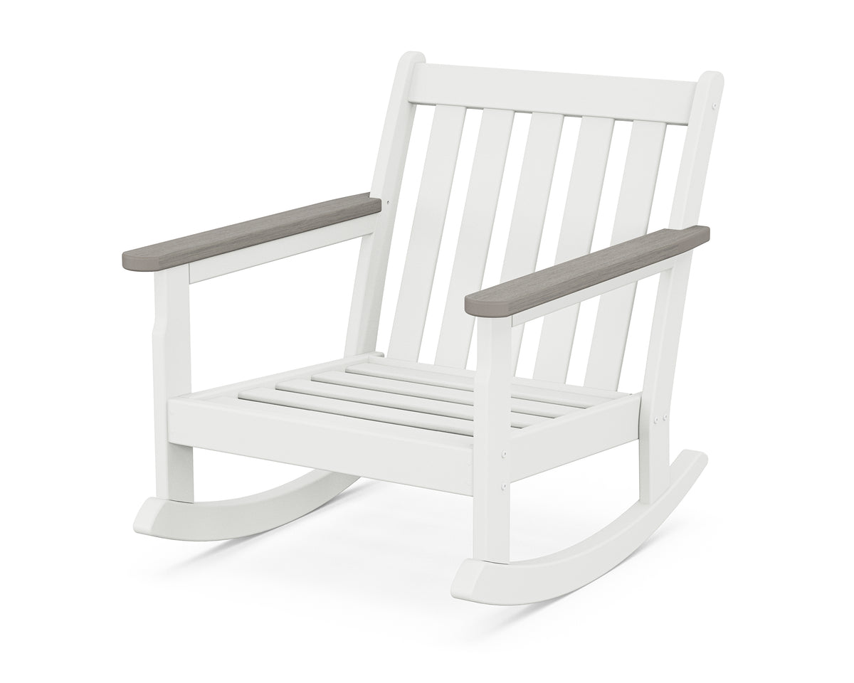 POLYWOOD Vineyard Deep Seating Rocking Chair Frame in White / Driftwood