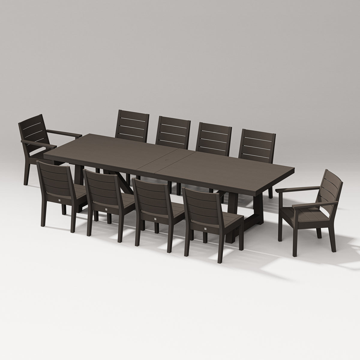 POLYWOOD Latitude 11-Piece A-Frame Table Dining Set - 120" Table in Vintage Coffee