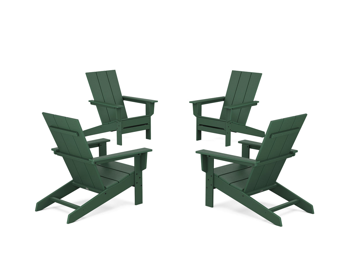 POLYWOOD 4-Piece Modern Studio Adirondack Chair Conversation Set in Green