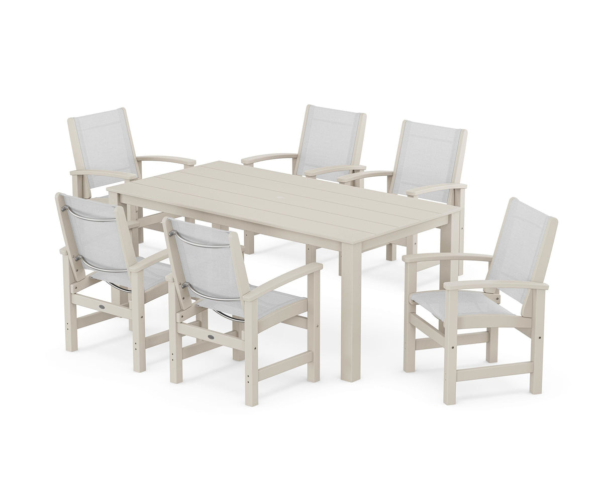 POLYWOOD Coastal 7-Piece Parsons Dining Set in Sand / White