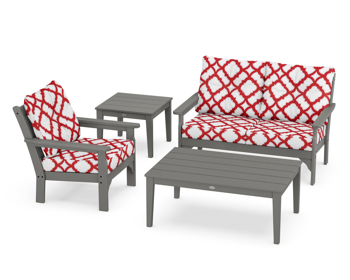 POLYWOOD Vineyard 4-Piece Deep Seating Set in Slate Grey / Trellis Crimson