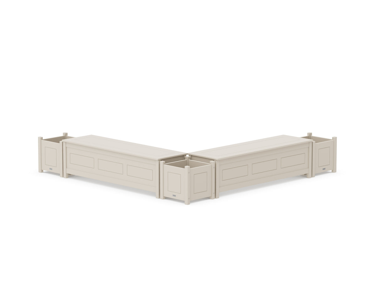 POLYWOOD 60" Country Living L-Shaped Planter Storage Bench Corner Set in Sand