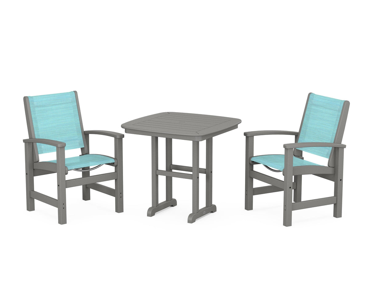 POLYWOOD Coastal 3-Piece Dining Set in Slate Grey / Dupioni Aquamarine