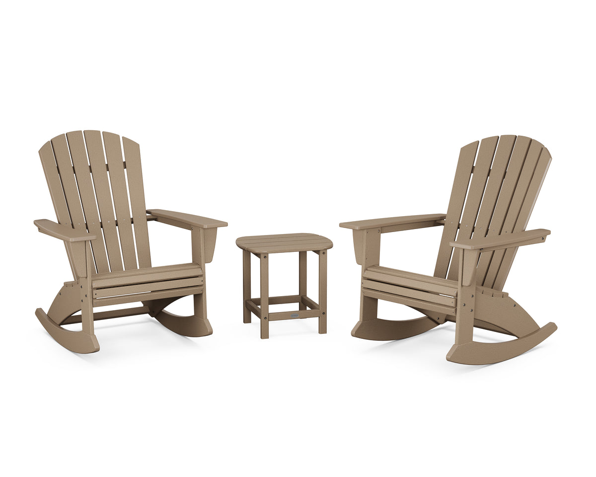 POLYWOOD Nautical Curveback 3-Piece Adirondack Rocking Chair Set in Vintage Sahara
