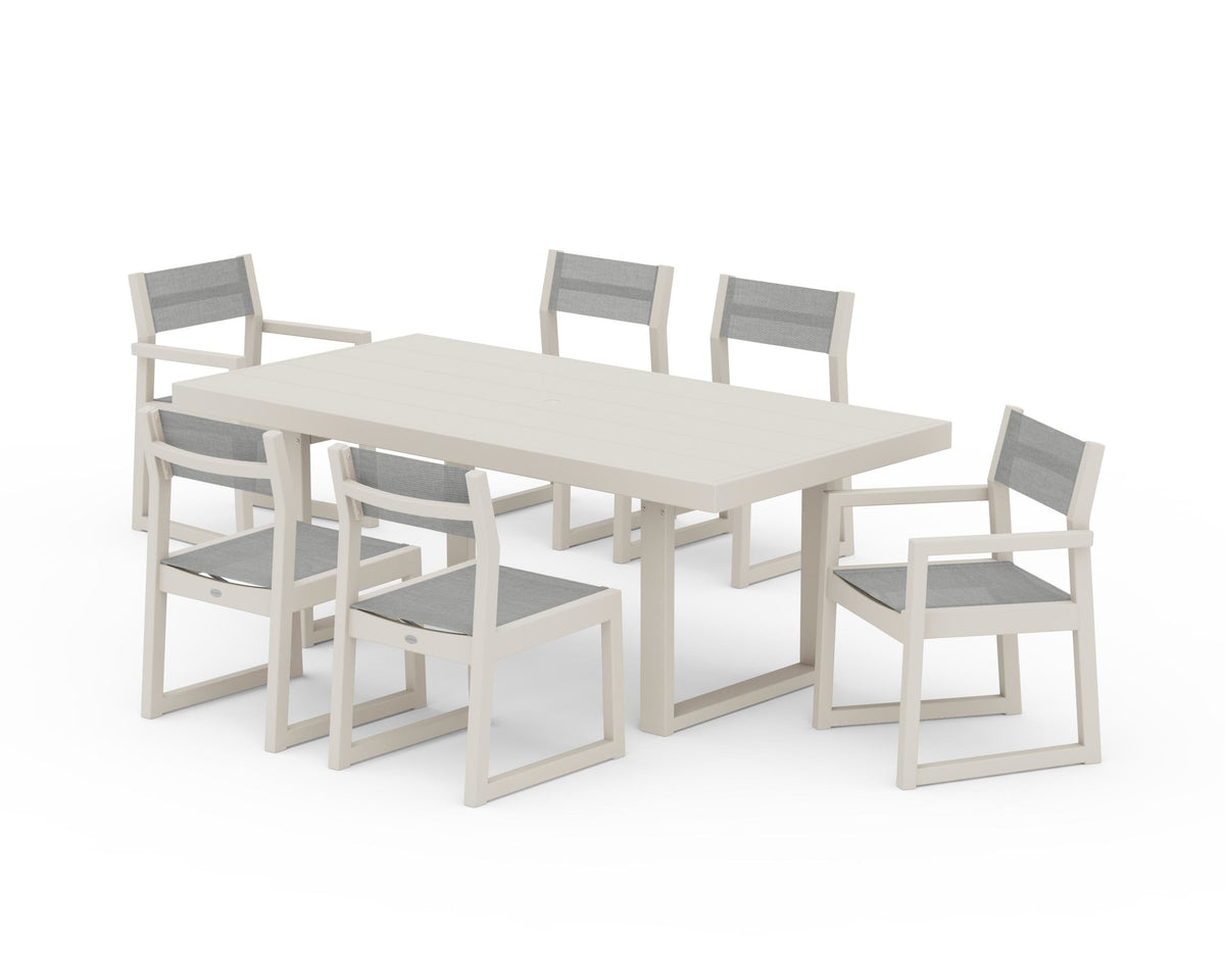 POLYWOOD EDGE Sling 7-Piece Dining Set in Sand / Metallic