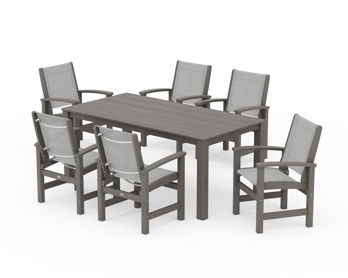 POLYWOOD Coastal 7-Piece Parsons Dining Set in Driftwood / Metallic