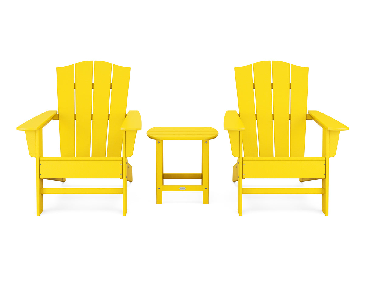POLYWOOD Wave 3-Piece Adirondack Chair Set with The Crest Chairs in Lemon