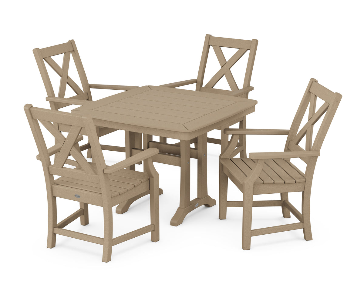 POLYWOOD Braxton 5-Piece Dining Set with Trestle Legs - 37" Table in Vintage Sahara