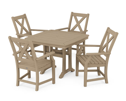 POLYWOOD Braxton 5-Piece Dining Set with Trestle Legs - 37" Table in Vintage Sahara