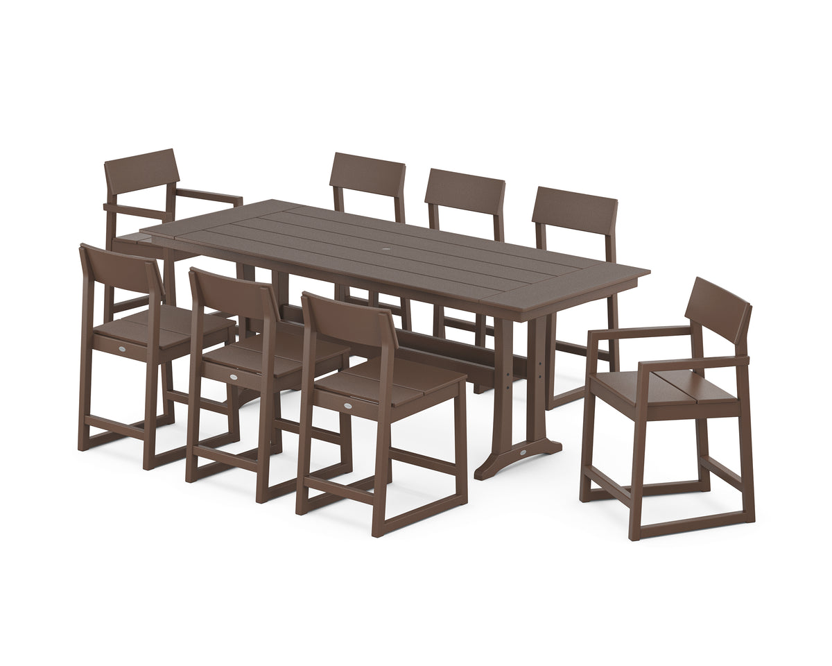 POLYWOOD EDGE 9-Piece Farmhouse Counter Set with Trestle Legs in Mahogany