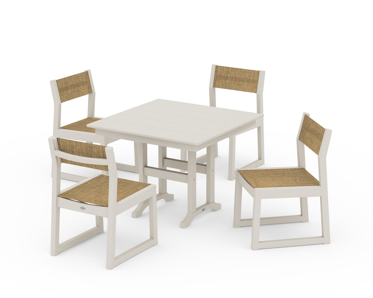 POLYWOOD EDGE Sling Side Chair 5-Piece Farmhouse Dining Set in Sand / Burlap