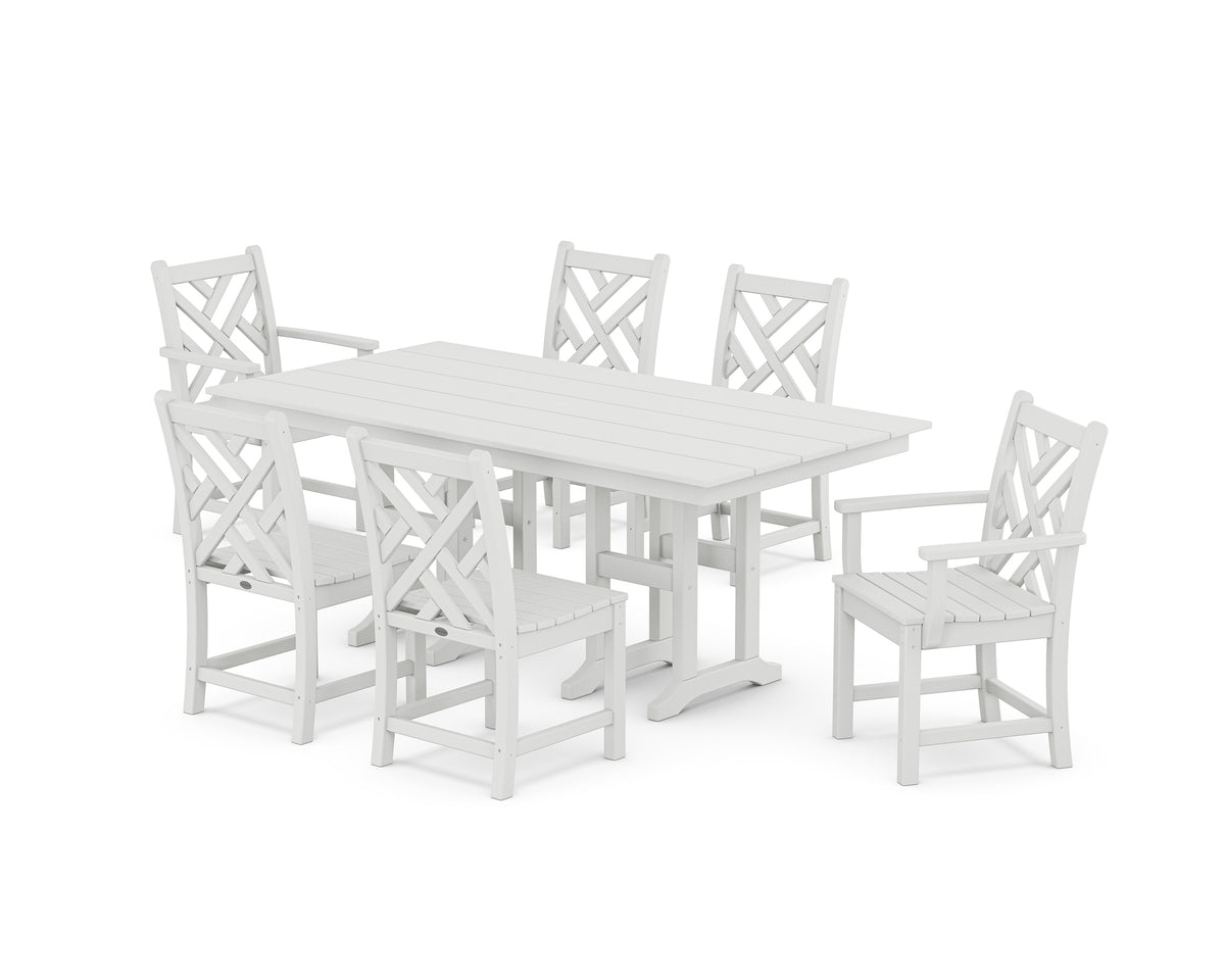 POLYWOOD Chippendale 7-Piece Farmhouse Dining Set in White